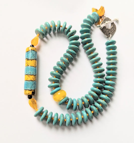 Yellow And Turquoise asymmetrical necklace