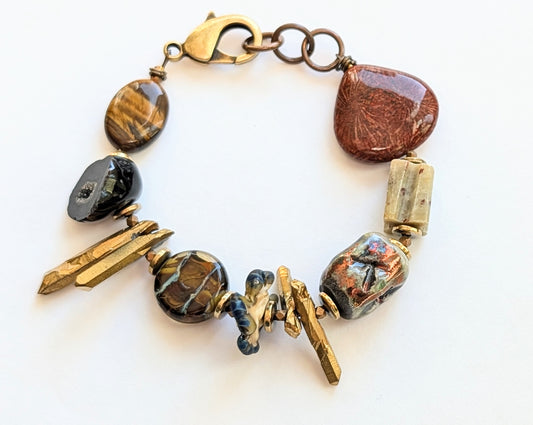 Mixed Media Beaded Bracelet (Browns)