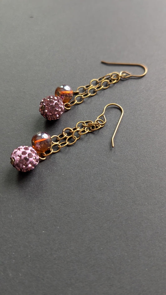Brass Chain Dangle Earrings with Beads