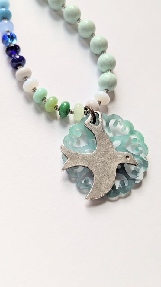 Layered Bird Resin Filigree Necklace