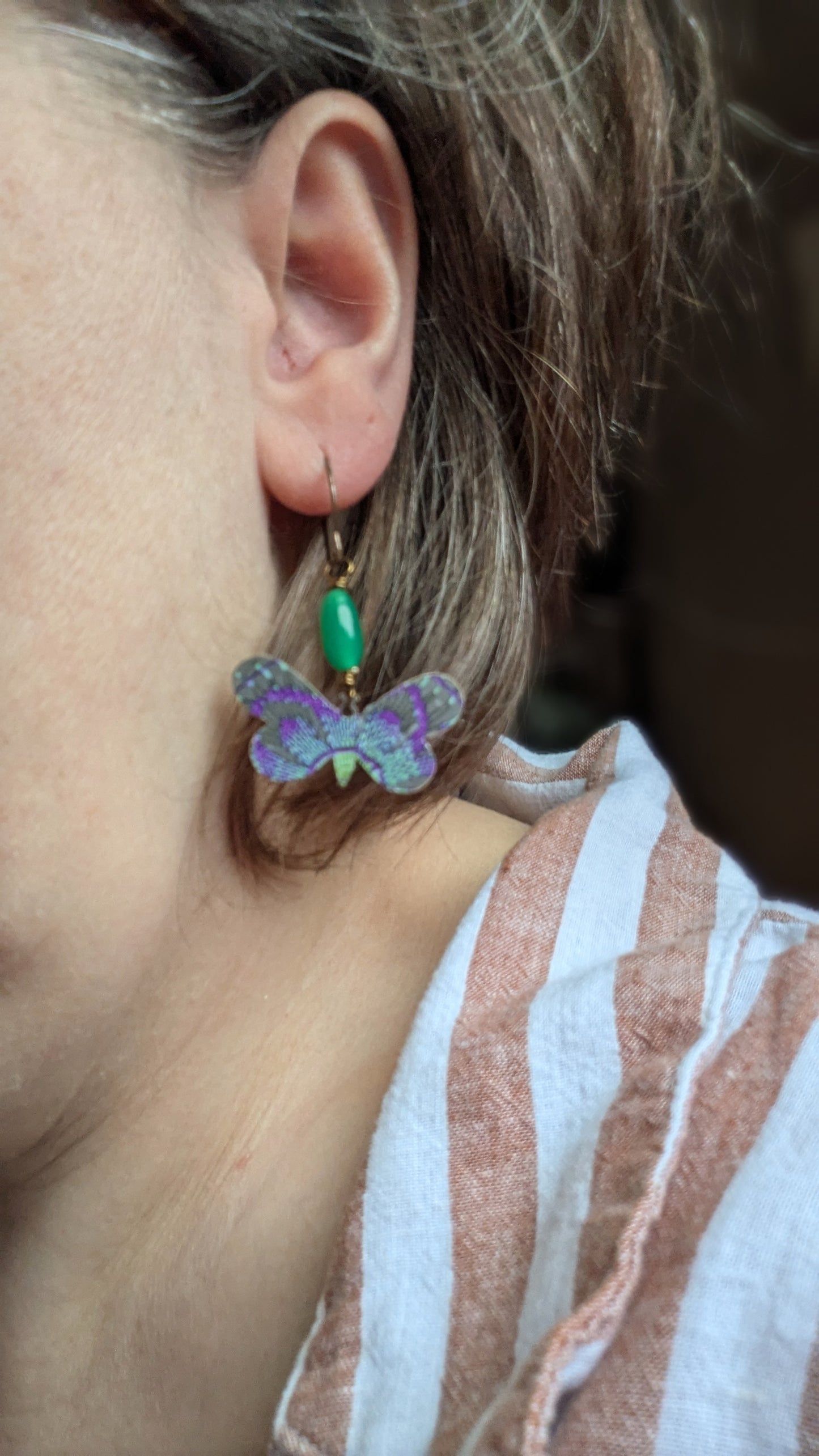 Purple and Green Butterfly Earrings