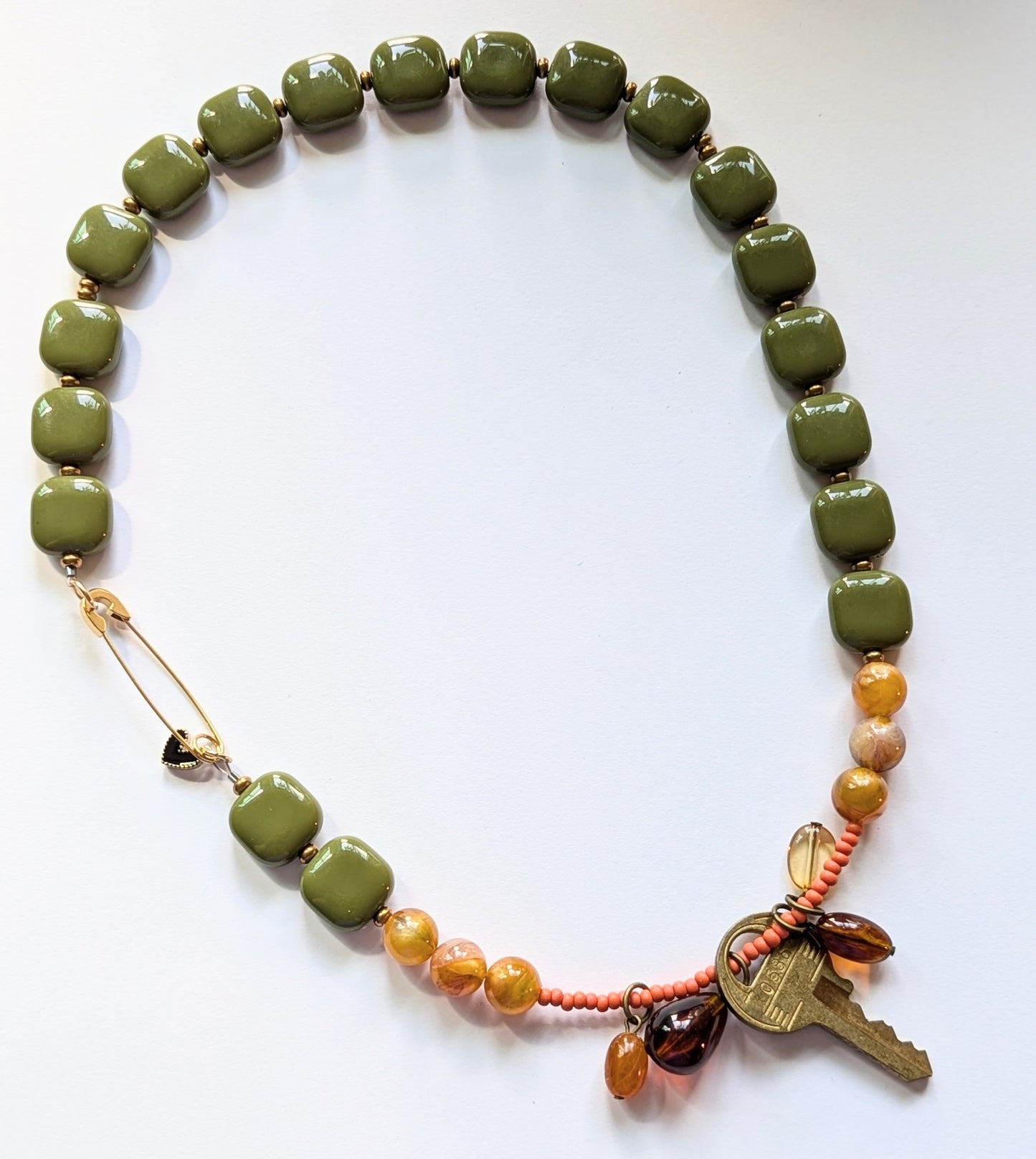 CLEARANCE Beaded Necklace with Brass Key
