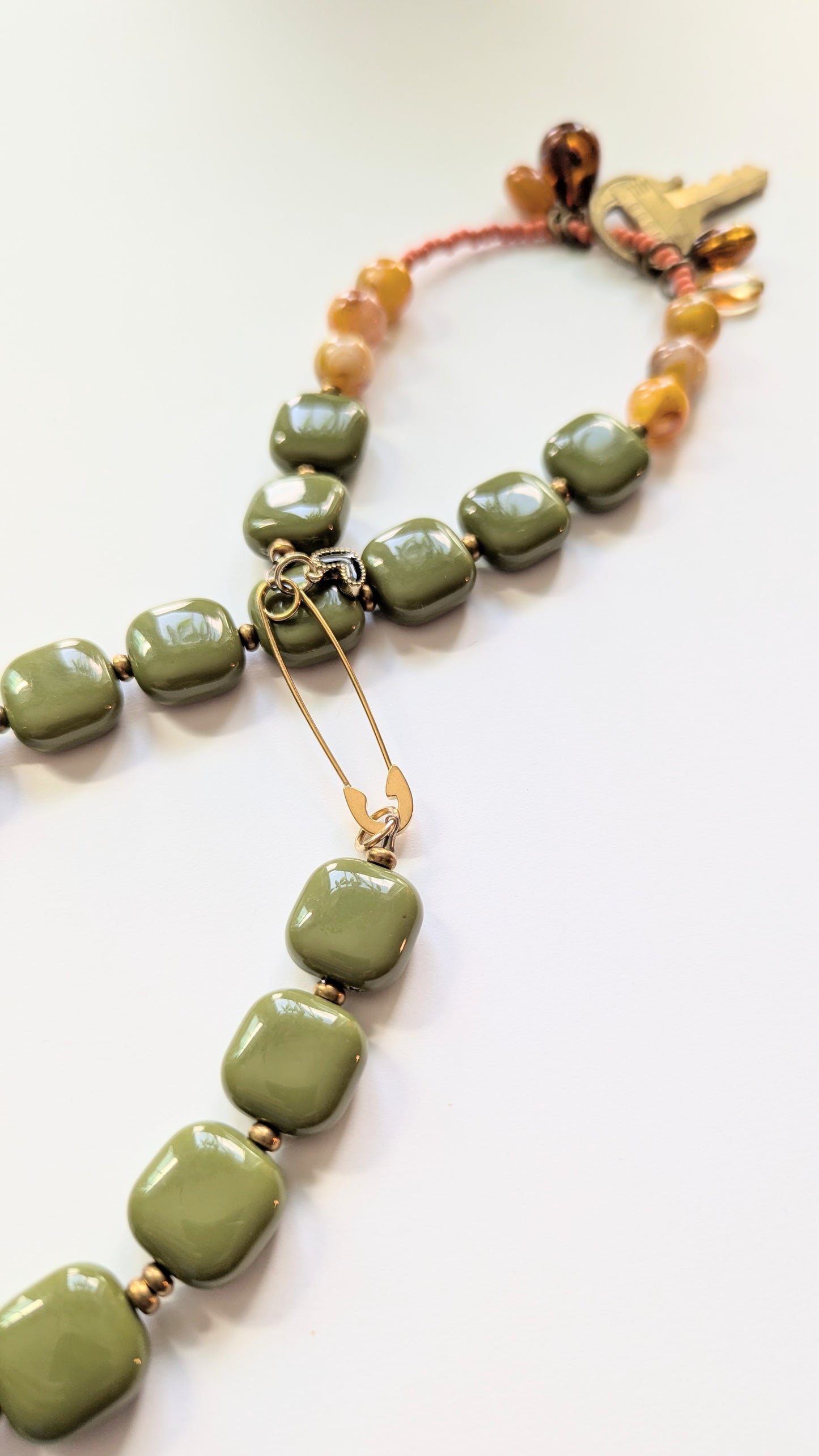 CLEARANCE Beaded Necklace with Brass Key
