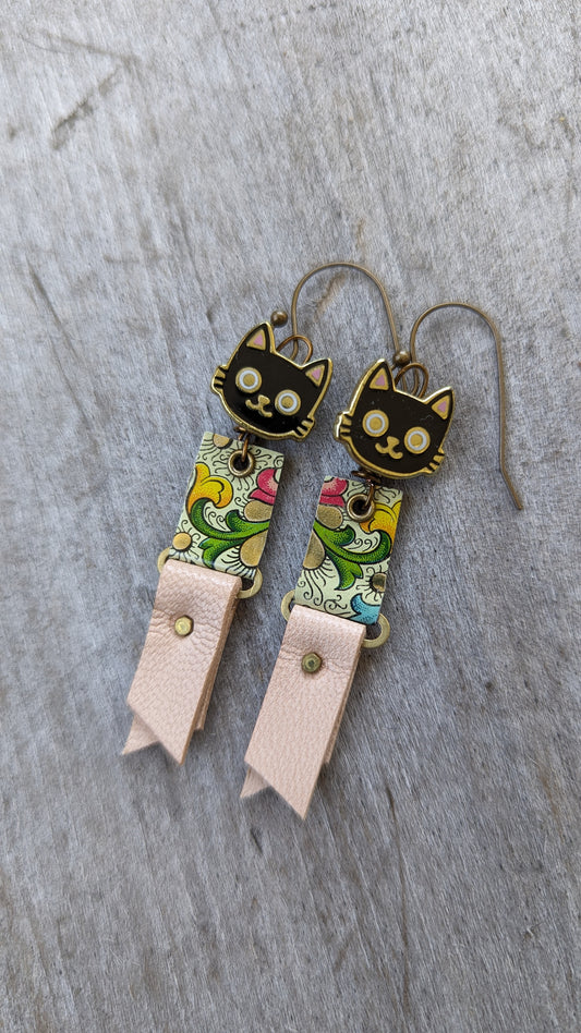 Harbinger Collection Black Cat with Leather Earrings