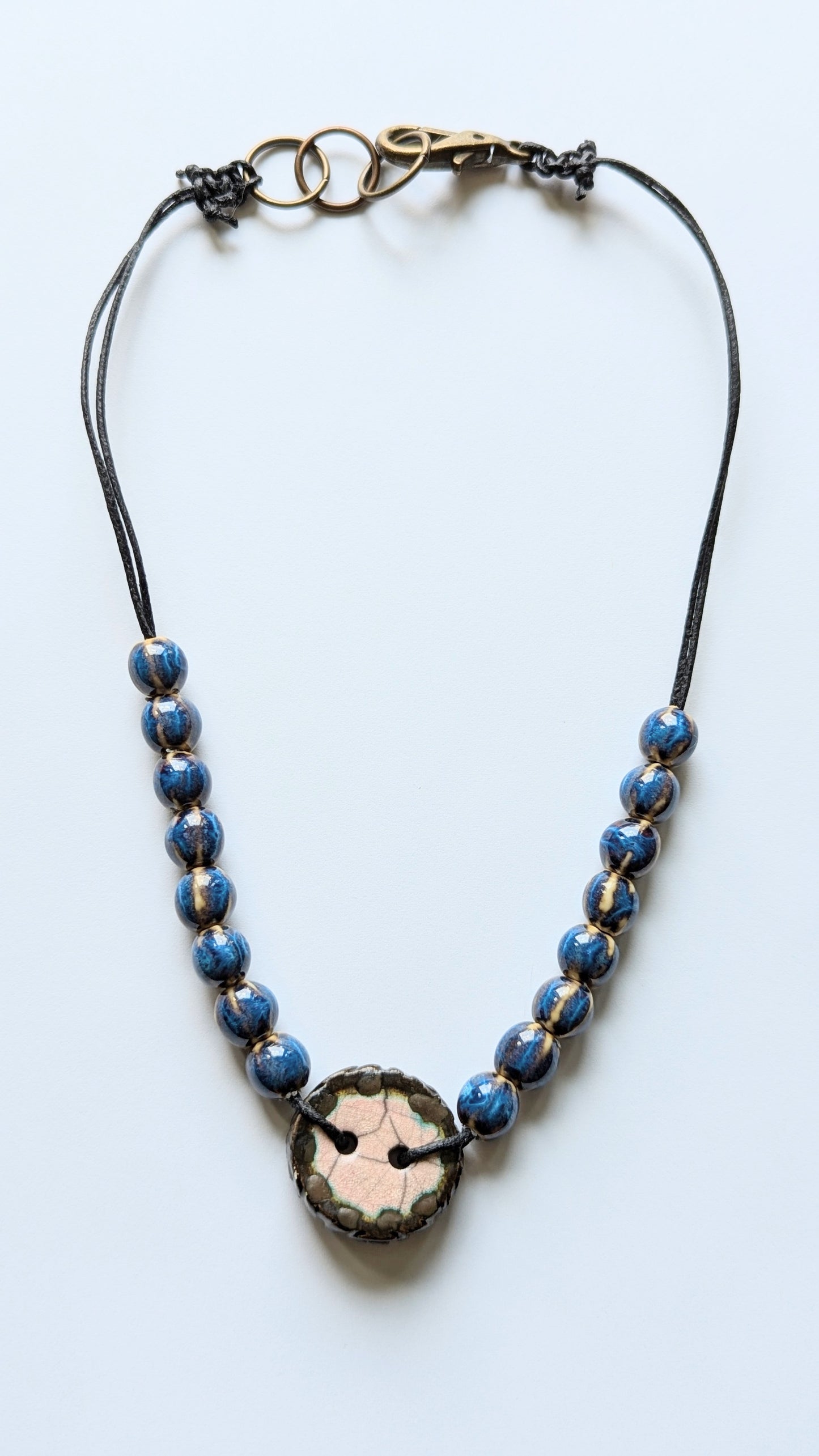 Ceramic Beaded Necklace with Button Focal