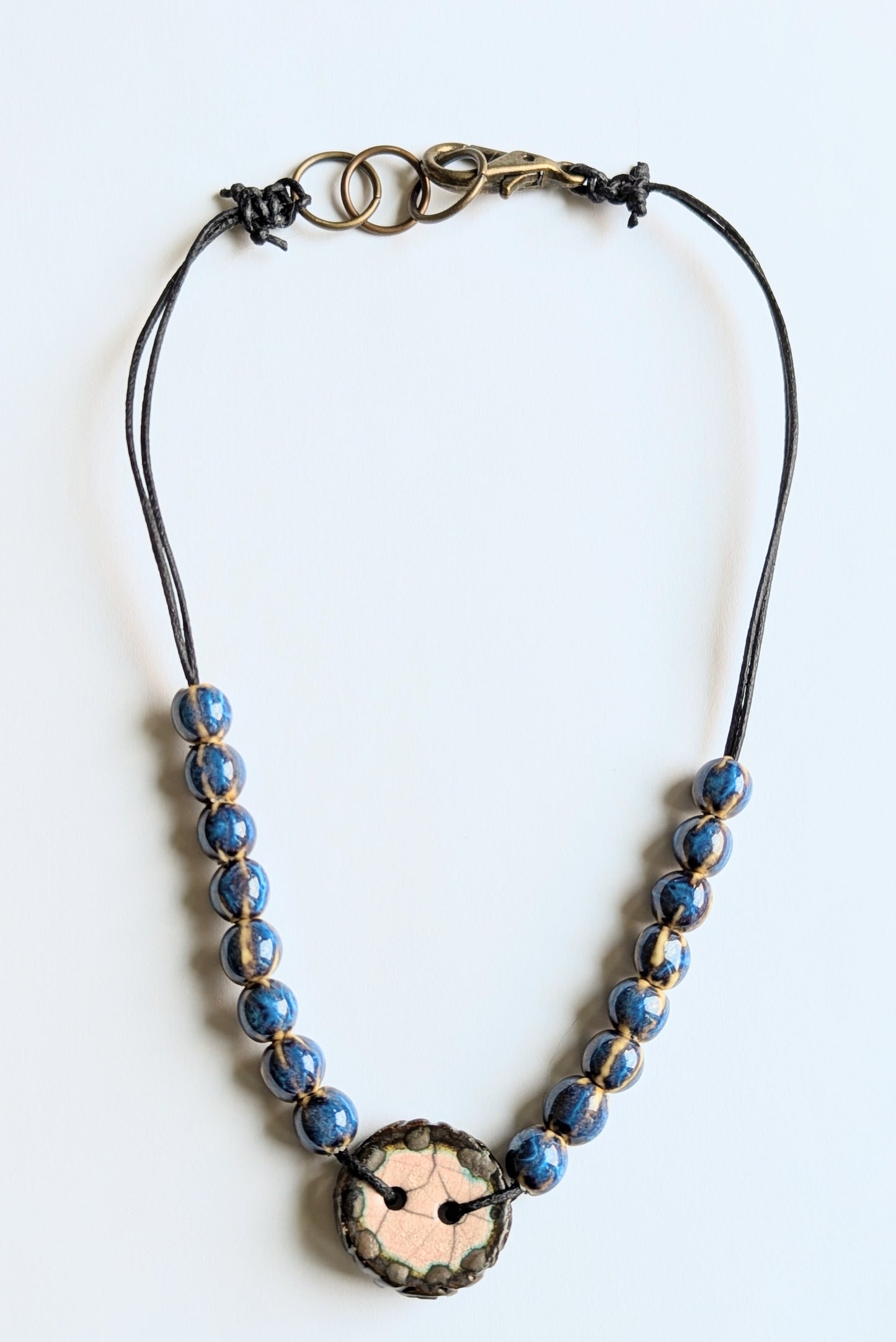 Ceramic Beaded Necklace with Button Focal