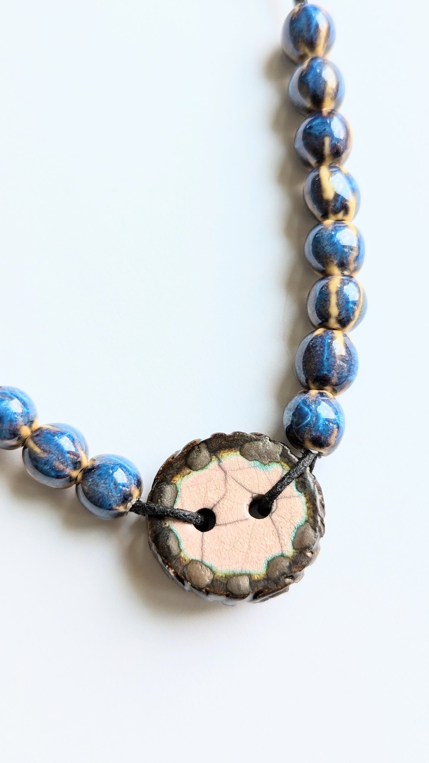 Ceramic Beaded Necklace with Button Focal