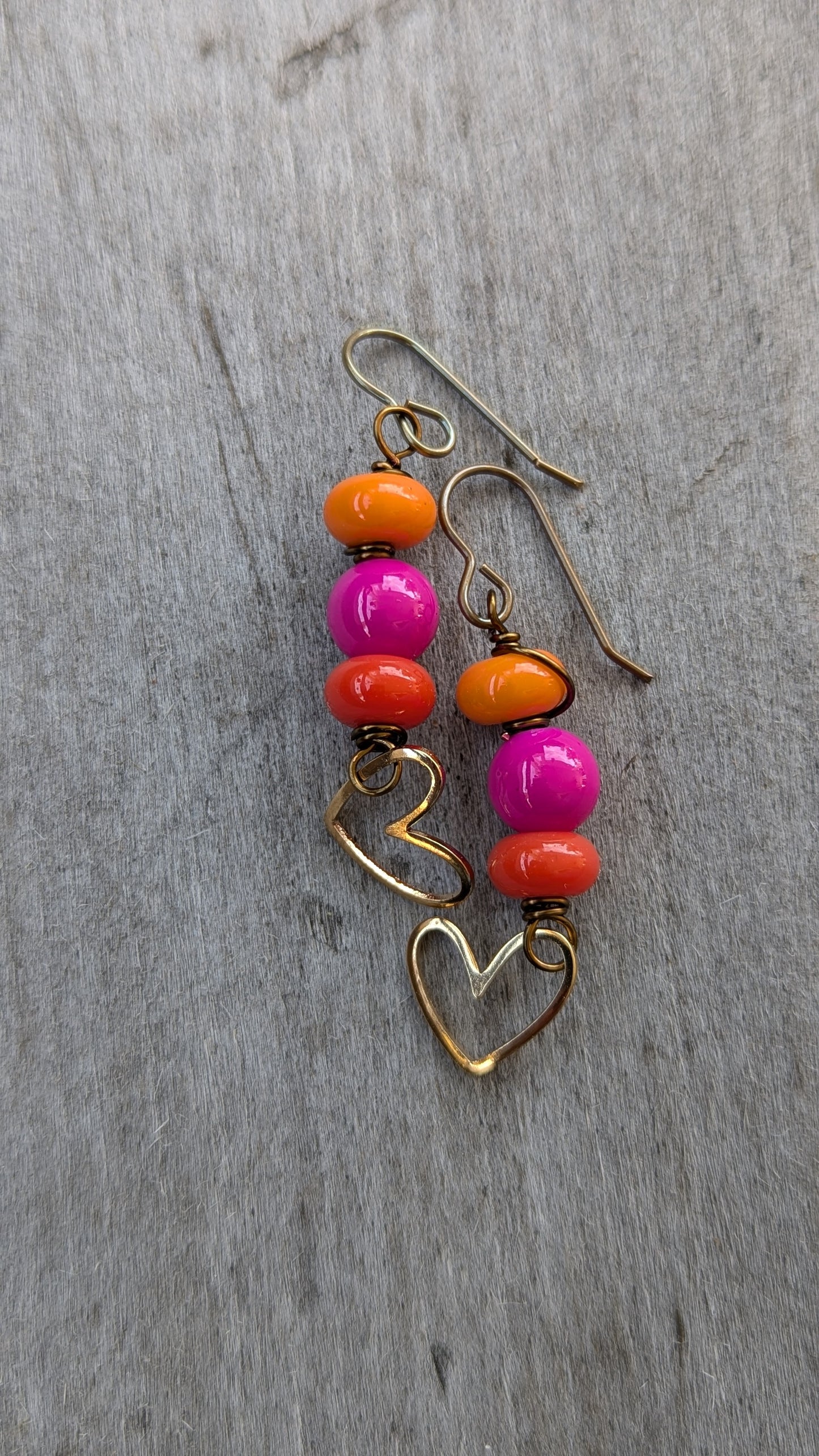 Stacked Glass with Hearts Earrings