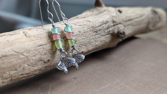 Indonesian Glass Beaded Earrings with Tiny Birds