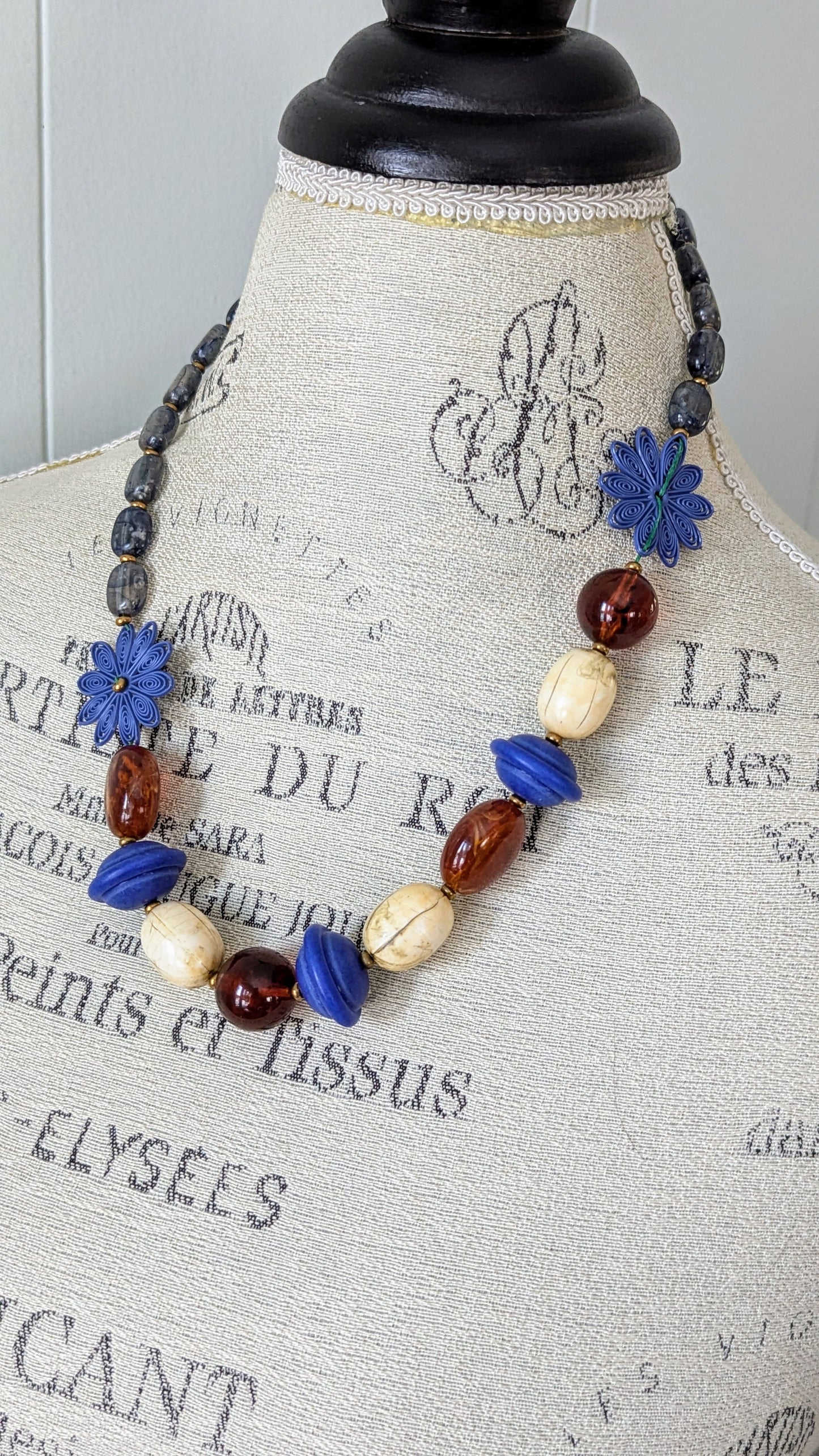 Vintage Lucite Beaded Necklace with Button Clasp