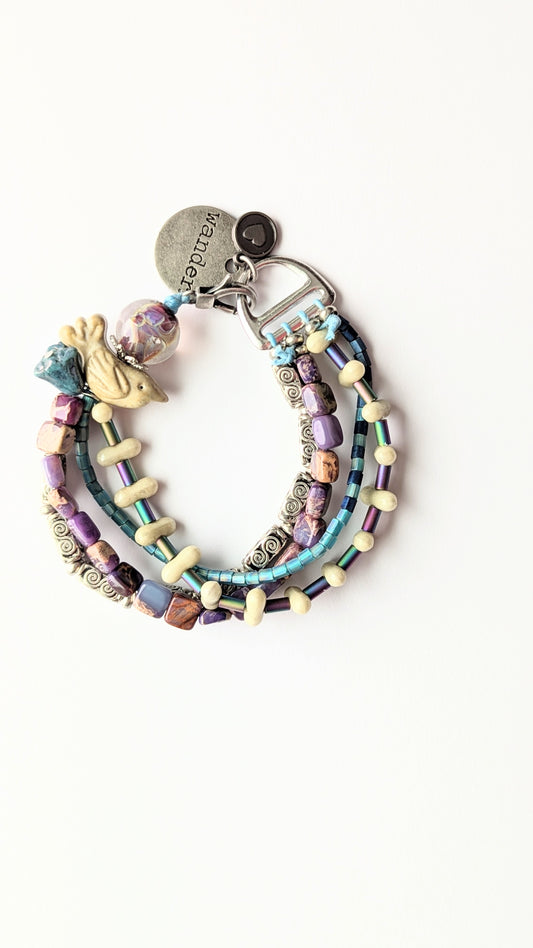 Multi Strand Beaded Bird Bracelet