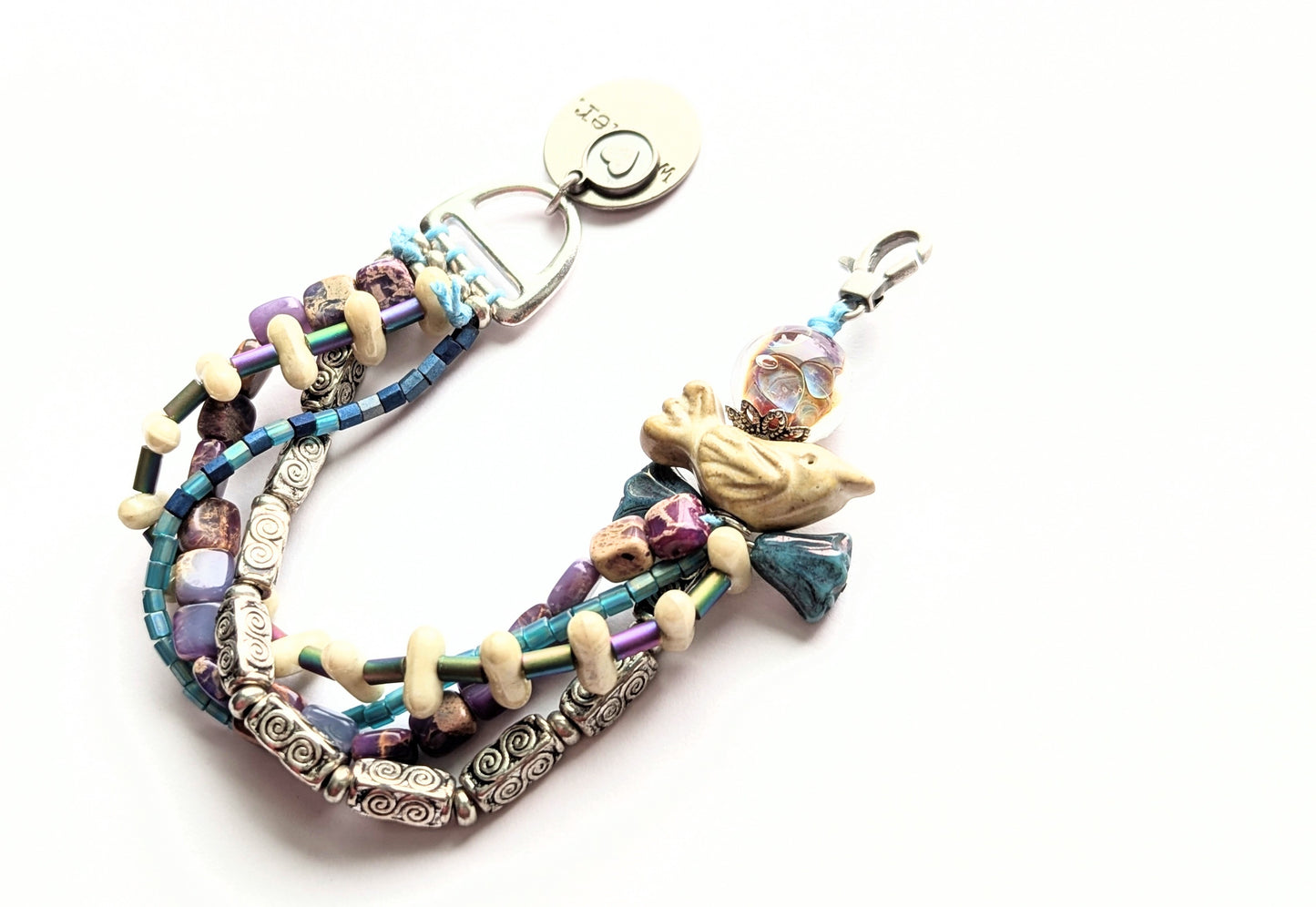 Multi Strand Beaded Bird Bracelet