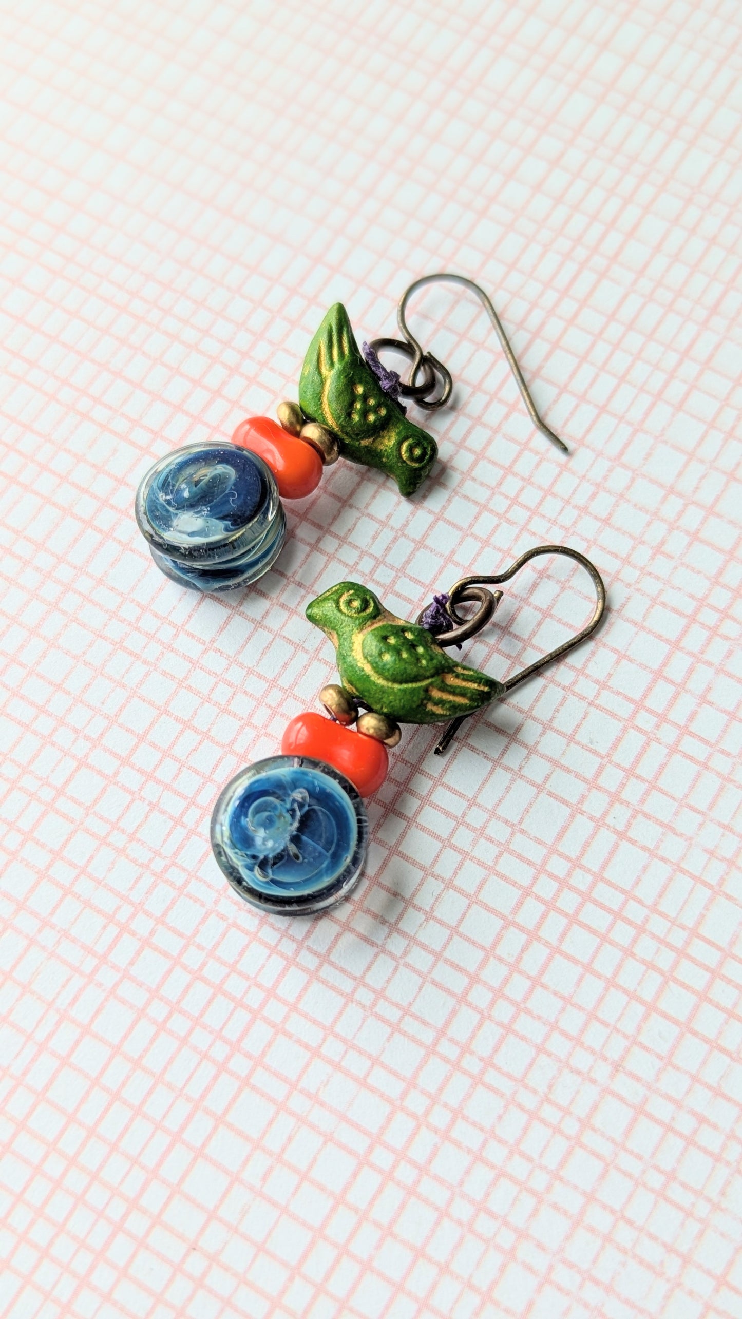 Glass Stacked Bird Earrings