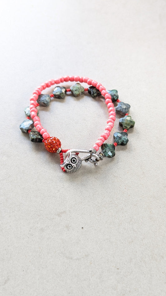 Double Stranded Bracelet with African Turquoise and Glass Seed Beads