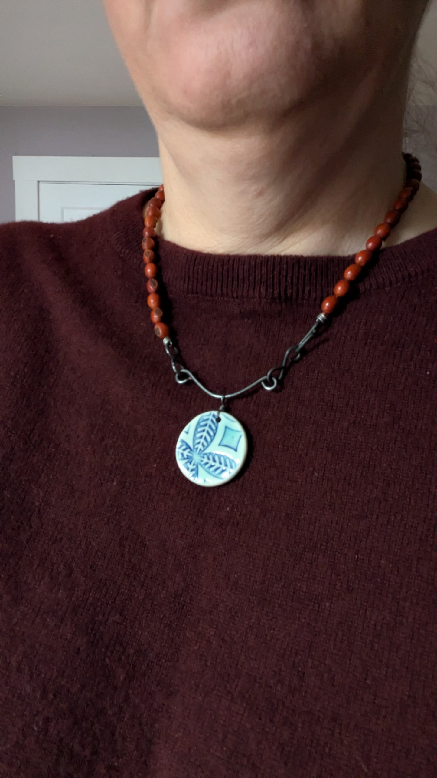 Porcelain Pendant and Wire Necklace