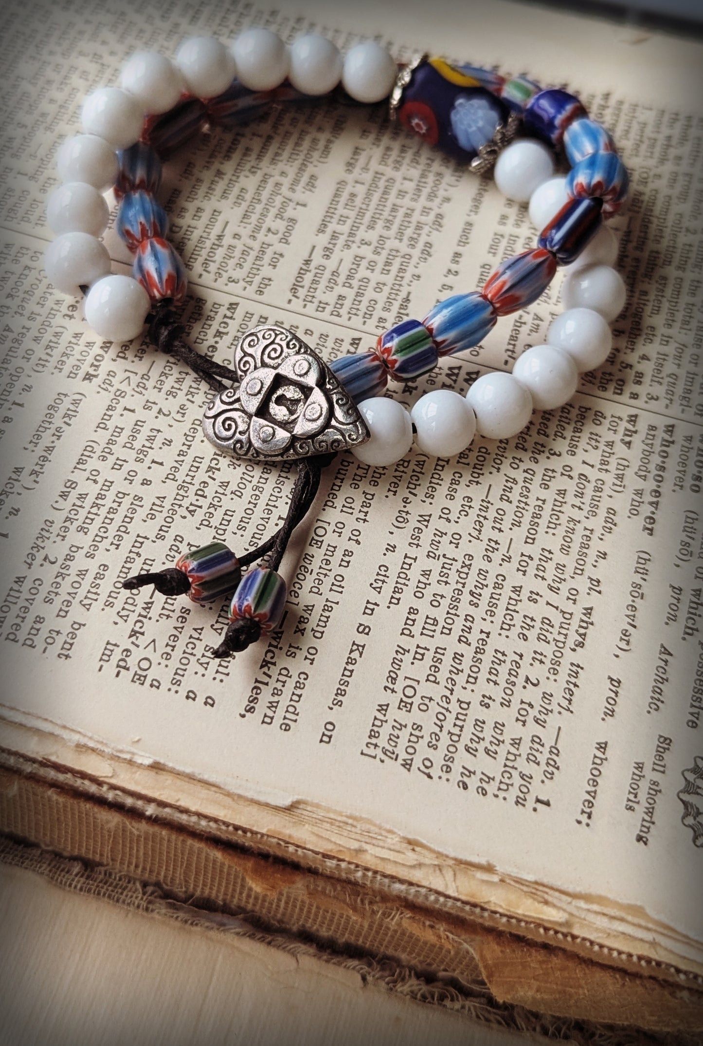 Glass Beaded Double Strand Bracelet with Heart Button