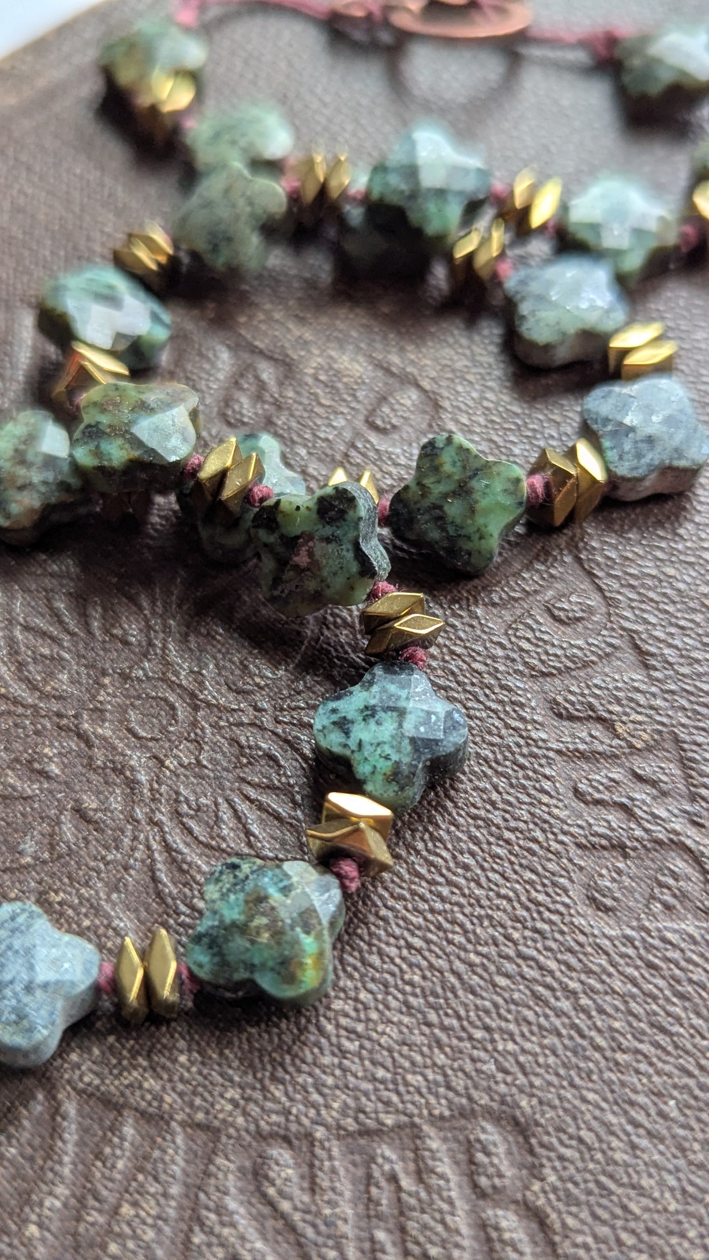 Knotted Necklace with African Turquoise and Ceramic Pendant