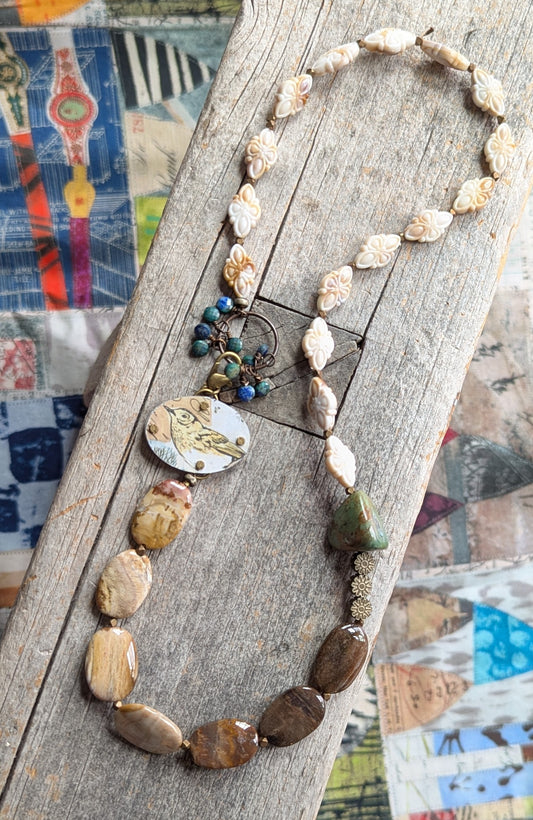 Harbinger Collection Asymmetrical Beaded Bird Necklace