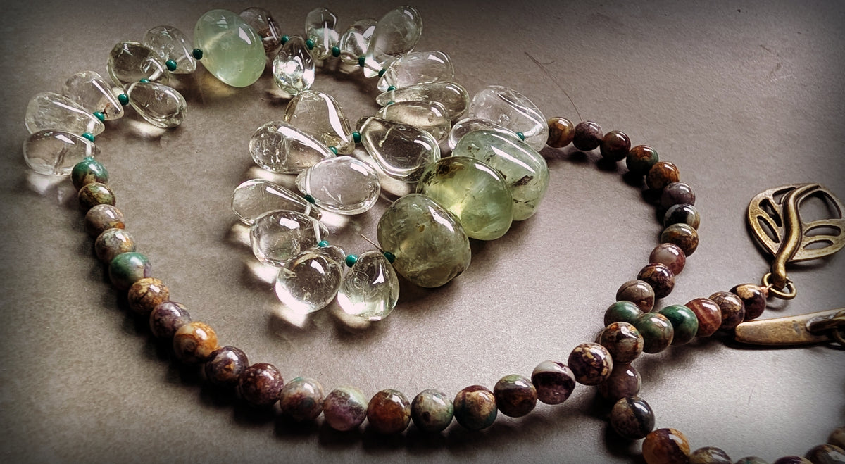 Beaded Stone Necklace with Leaf Clasp
