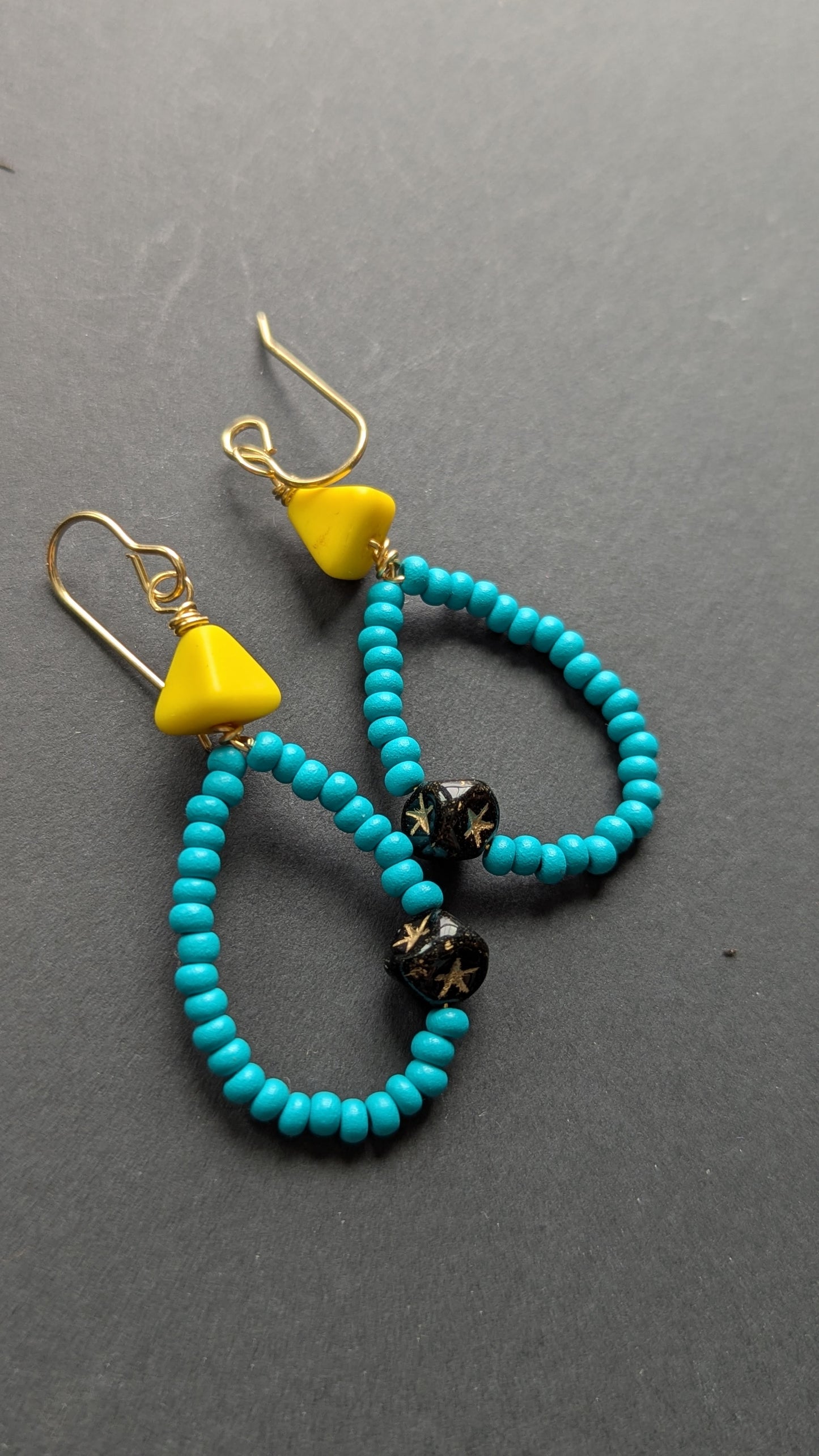 Seed Bead Hoops with Vintage Glass Triangles Earrings