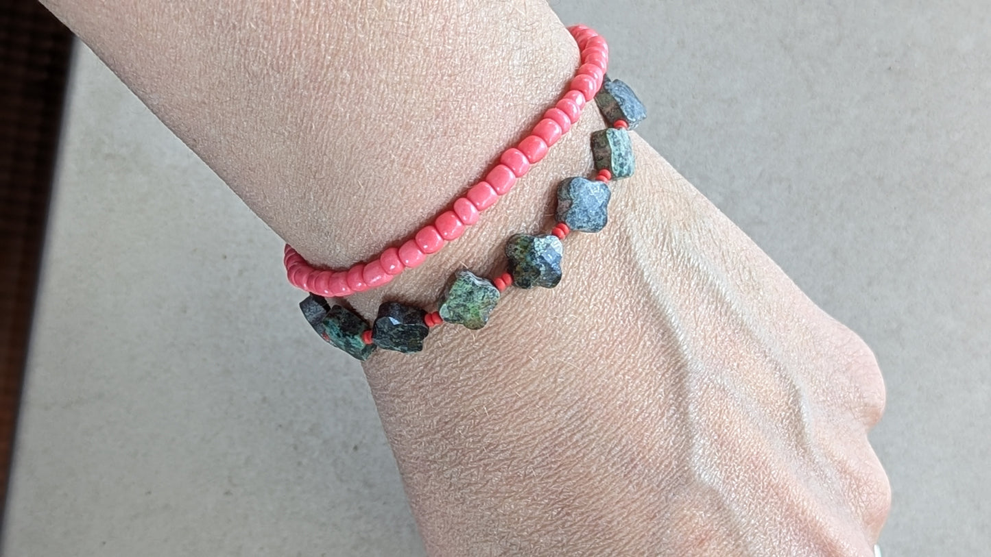 Double Stranded Bracelet with African Turquoise and Glass Seed Beads