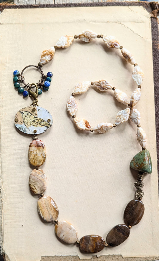 Harbinger Collection Asymmetrical Beaded Bird Necklace