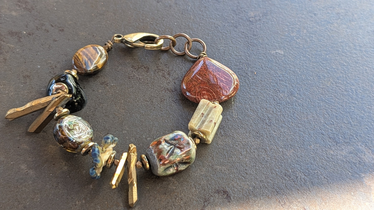 Mixed Media Beaded Bracelet (Browns)