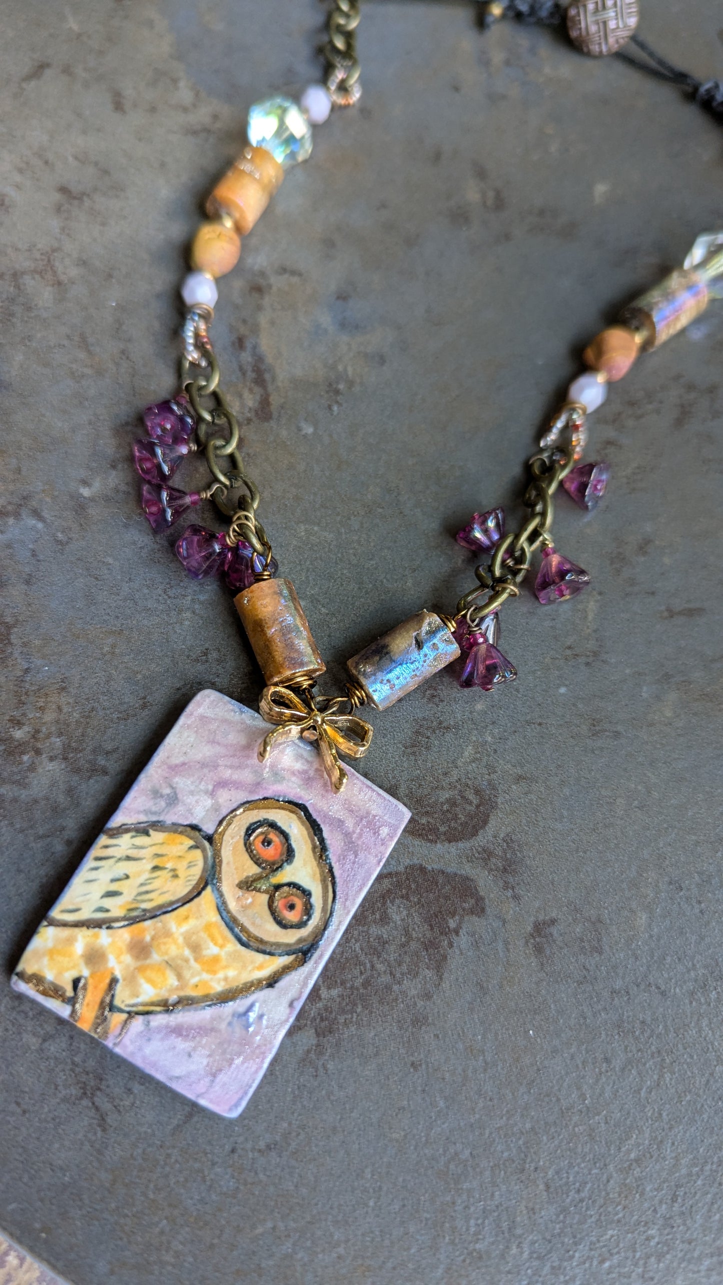 Handmade Beaded Necklace with Owl Pendant