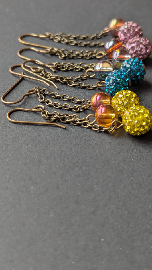 Brass Chain Dangle Earrings with Beads