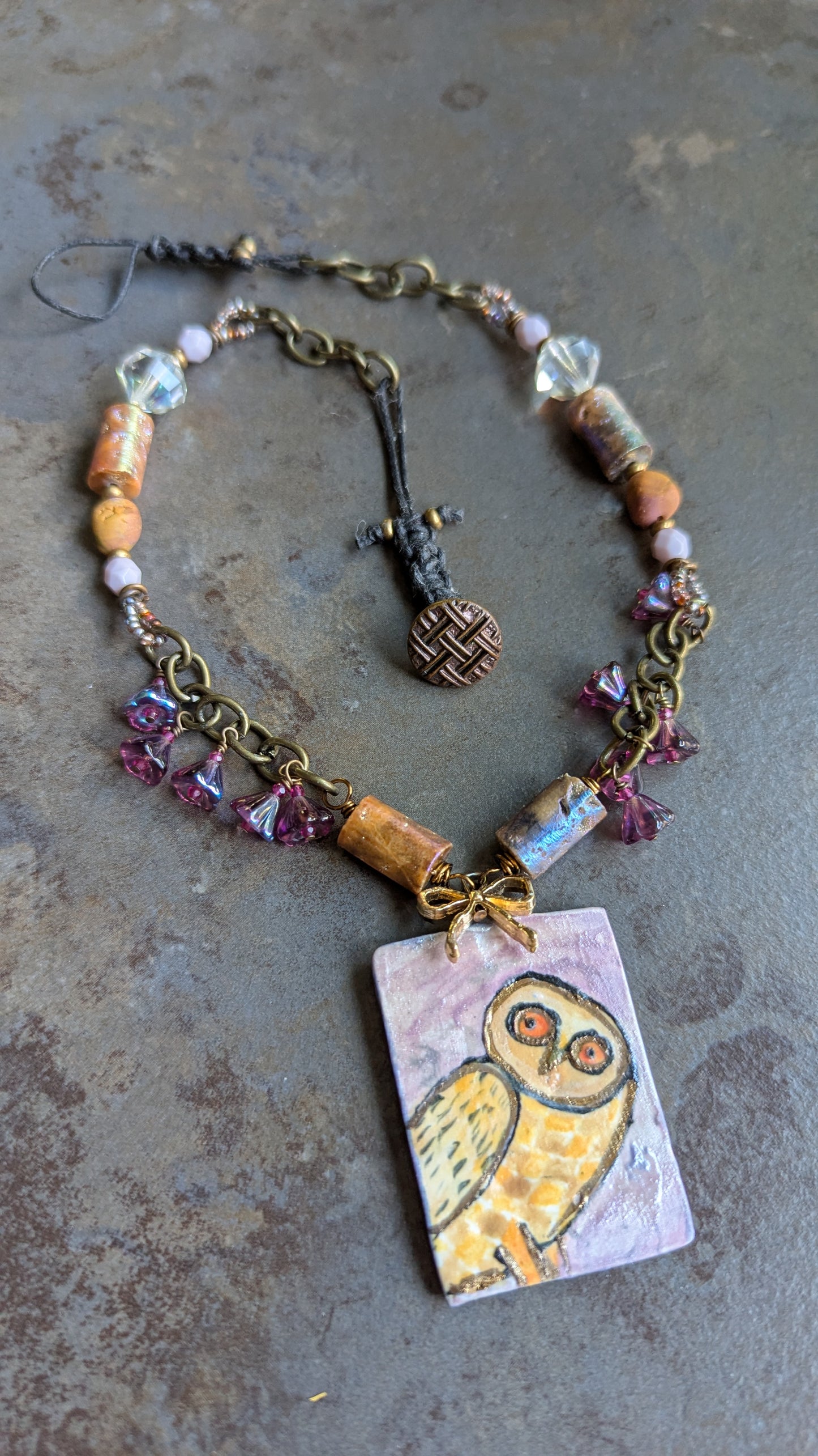 Handmade Beaded Necklace with Owl Pendant