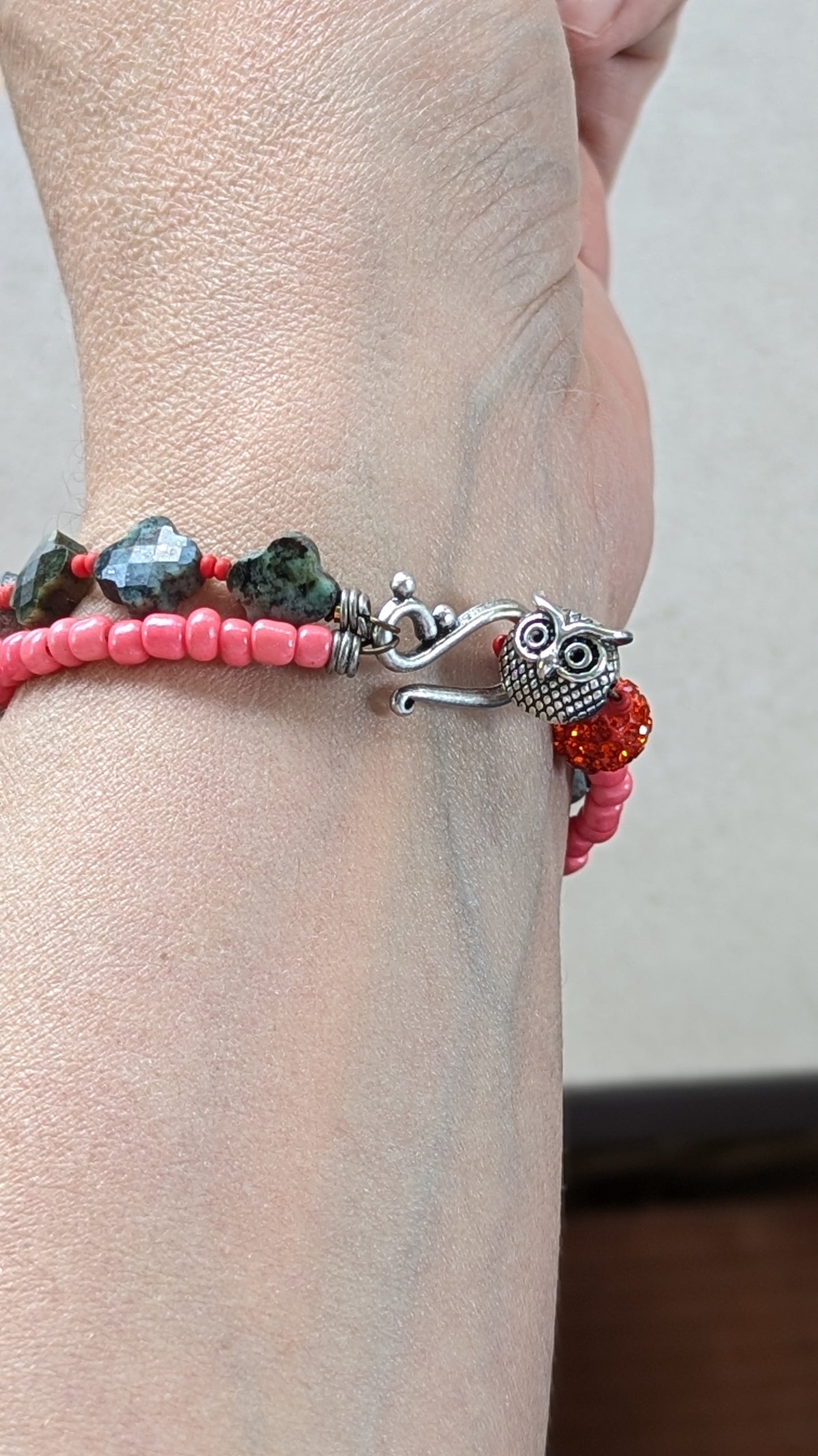 Double Stranded Bracelet with African Turquoise and Glass Seed Beads