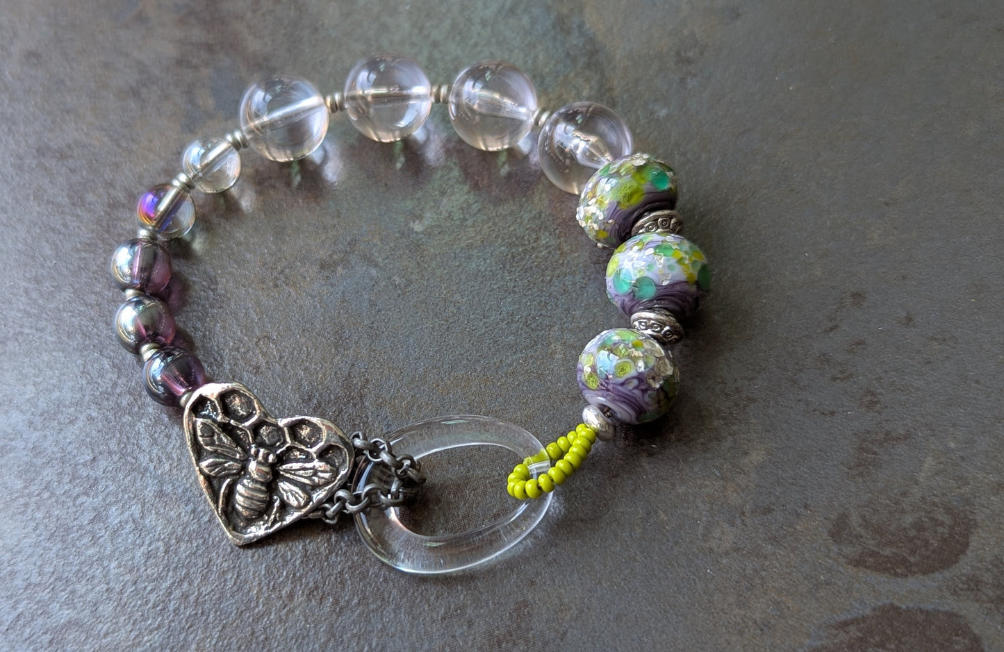 Beaded Bracelet with Bee Button