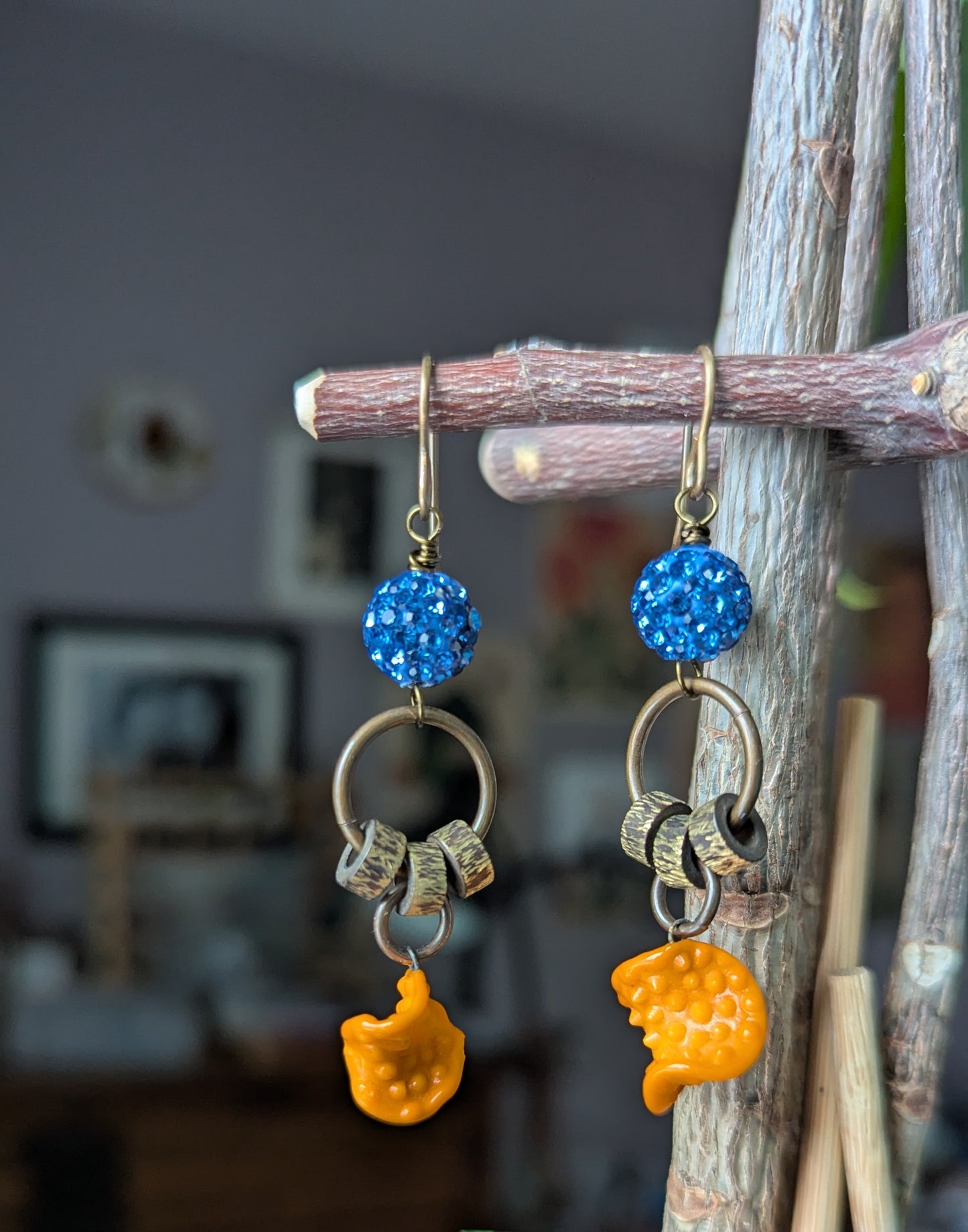 Blue Sparkle and Orange Dangles