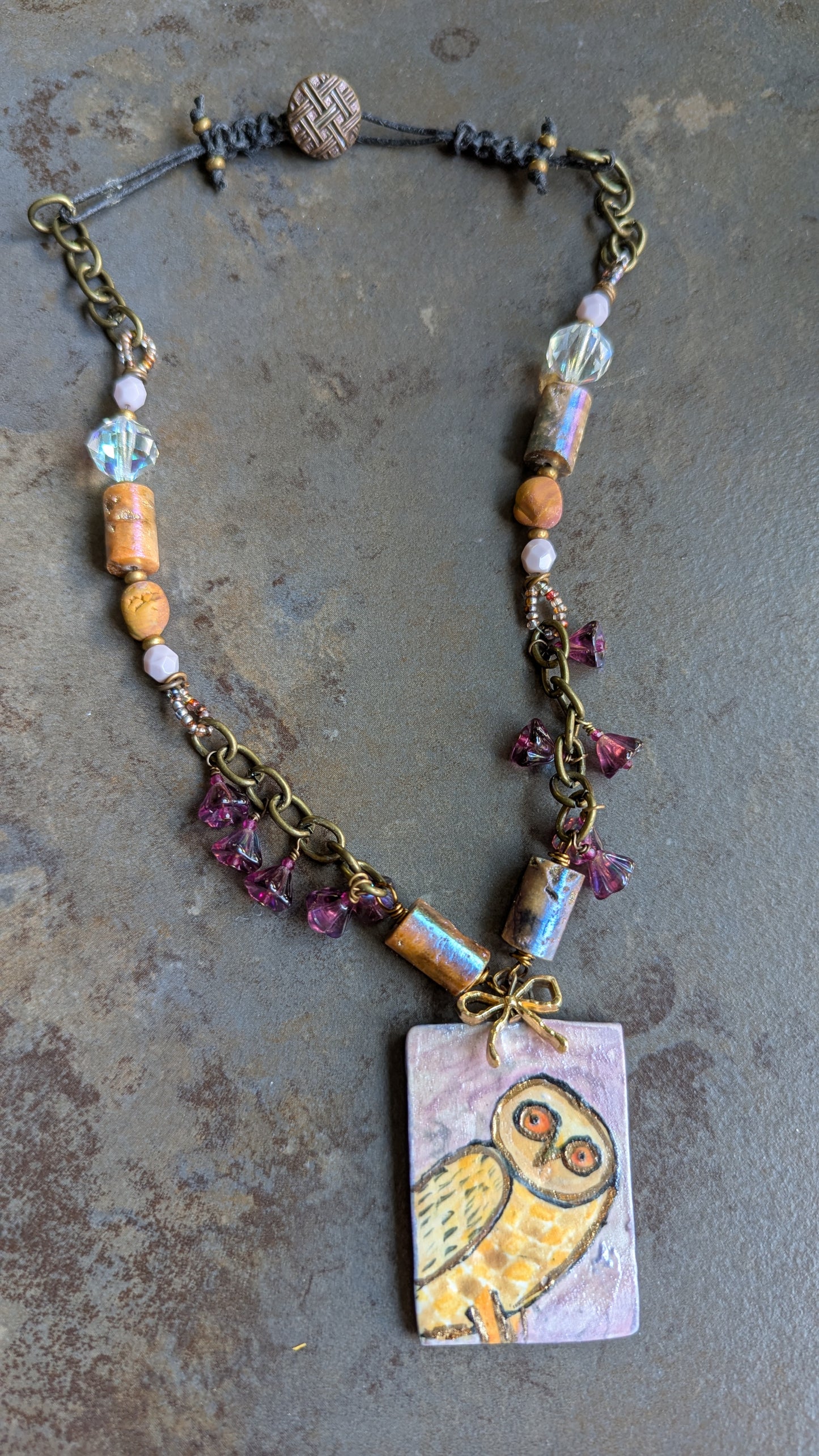 Handmade Beaded Necklace with Owl Pendant