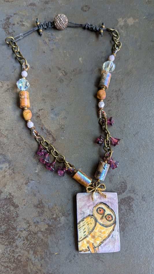 Handmade Beaded Necklace with Owl Pendant