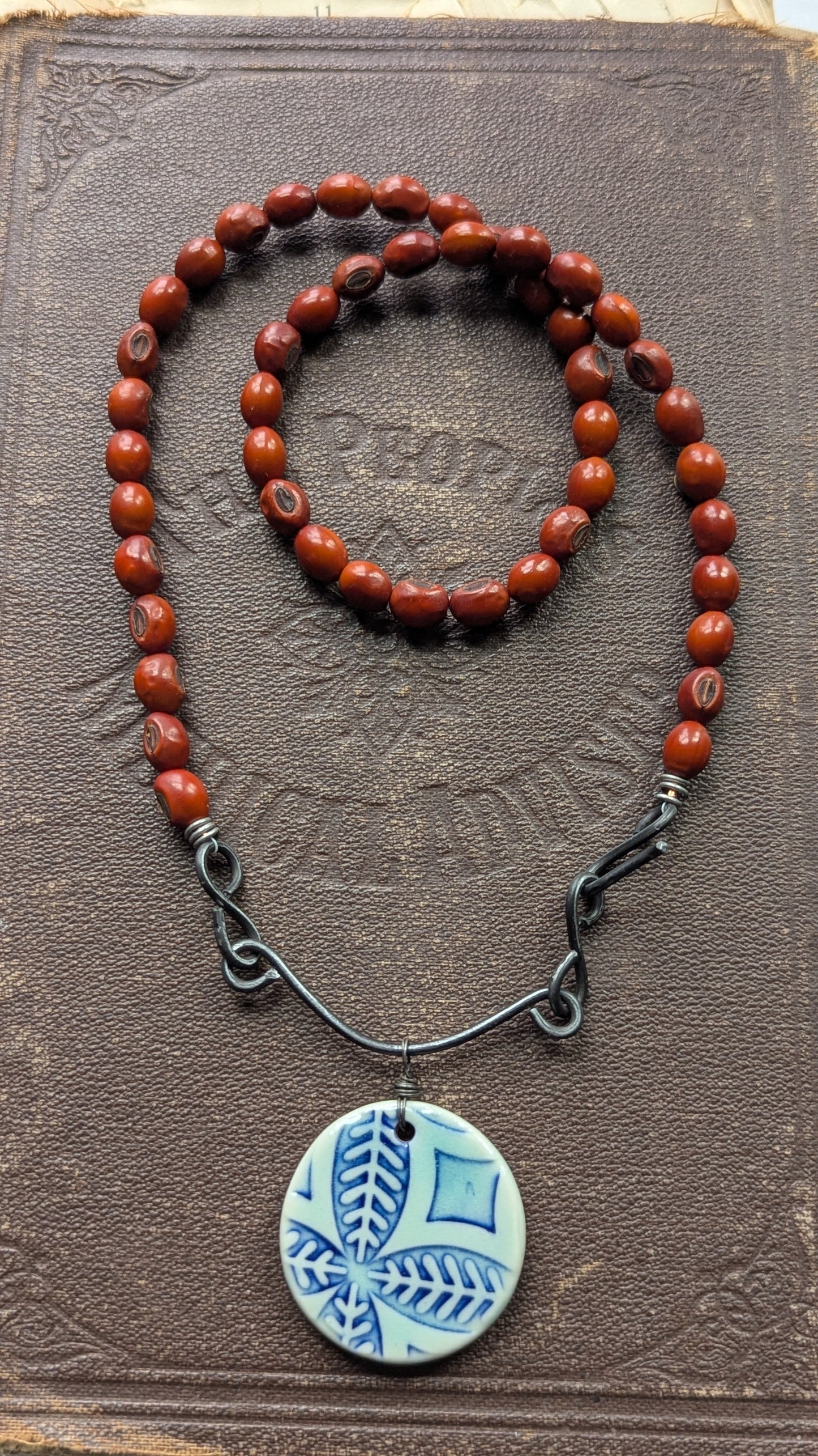 Porcelain Pendant and Wire Necklace