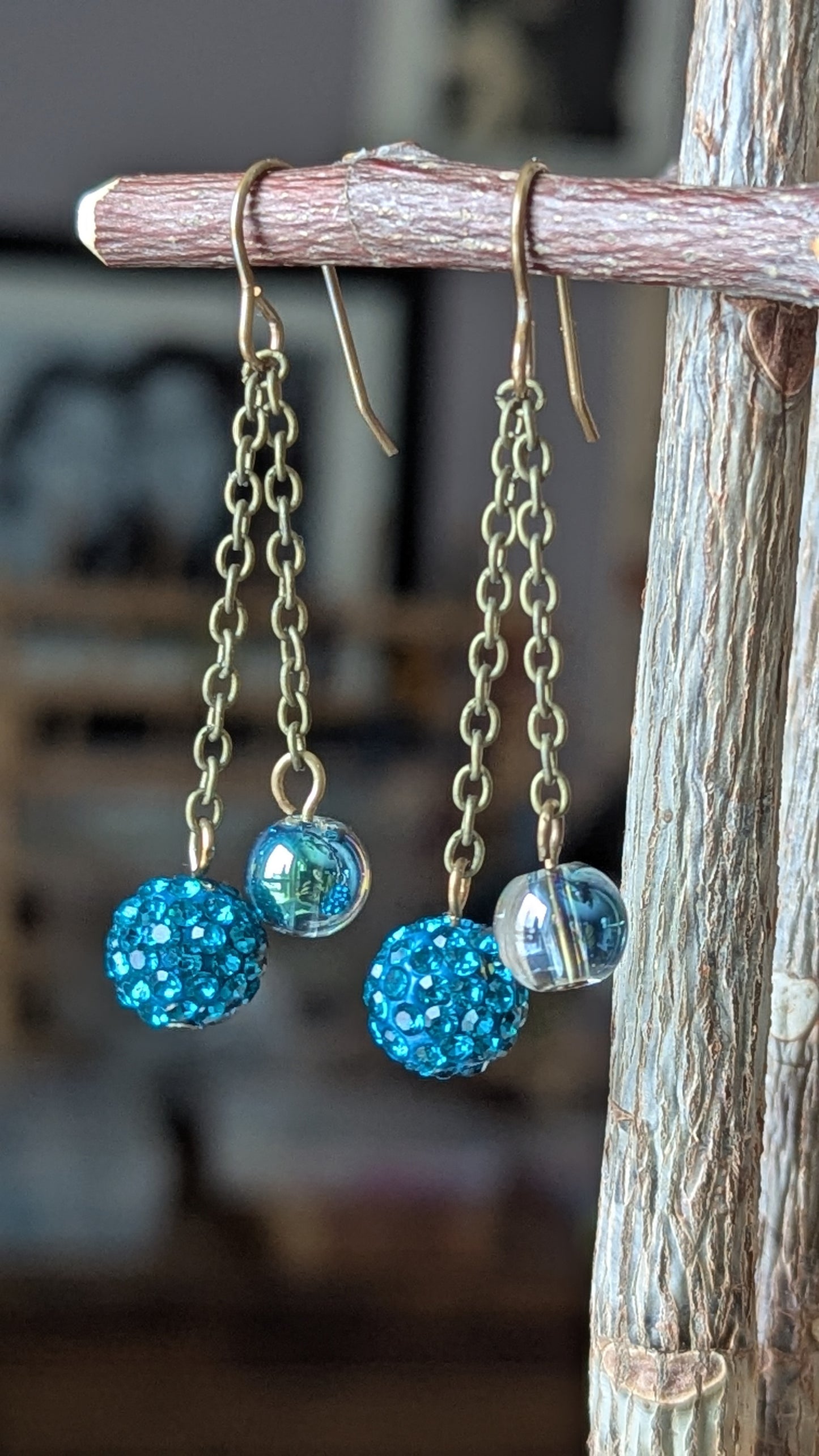 Brass Chain Dangle Earrings with Beads