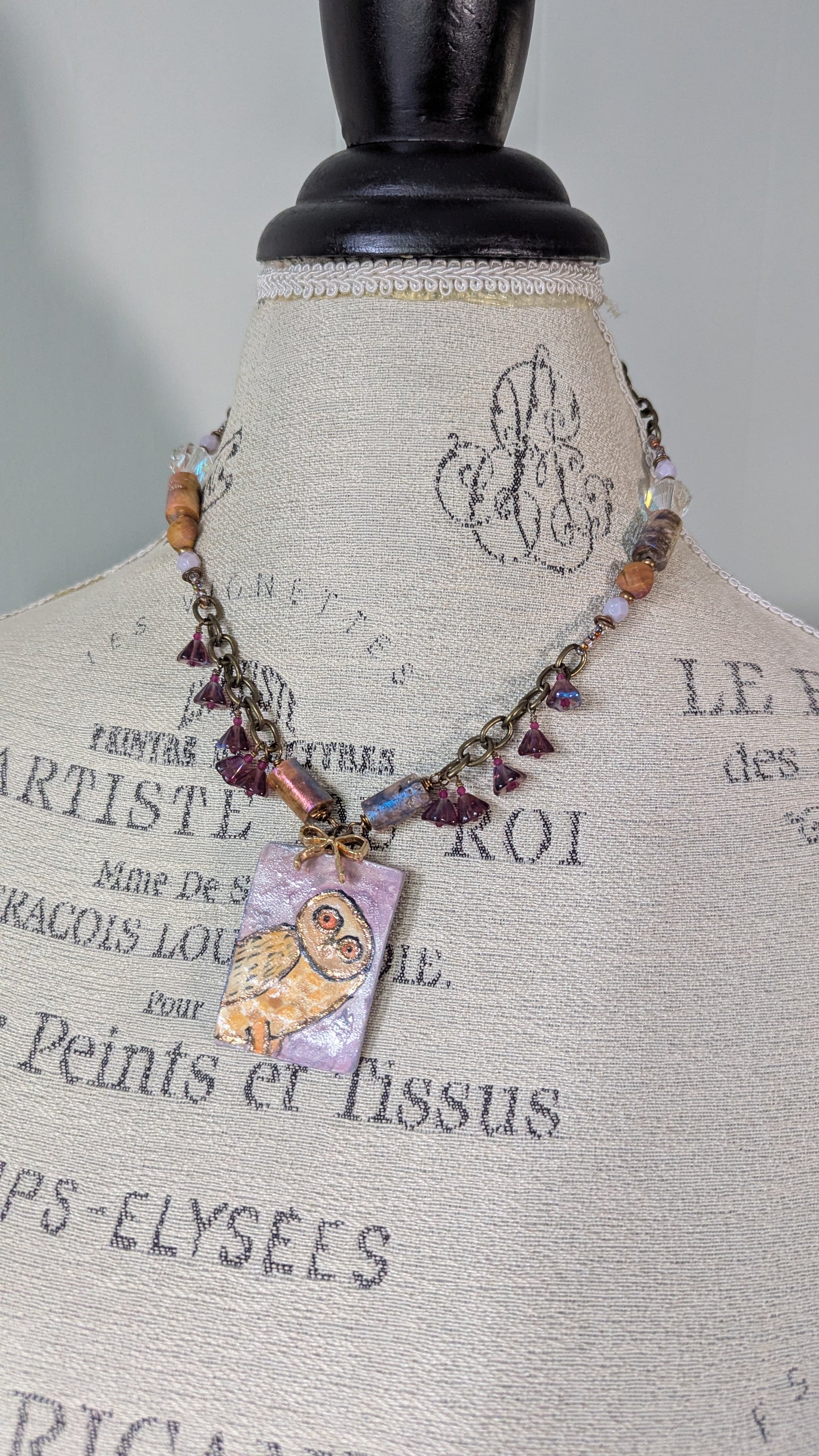 Handmade Beaded Necklace with Owl Pendant