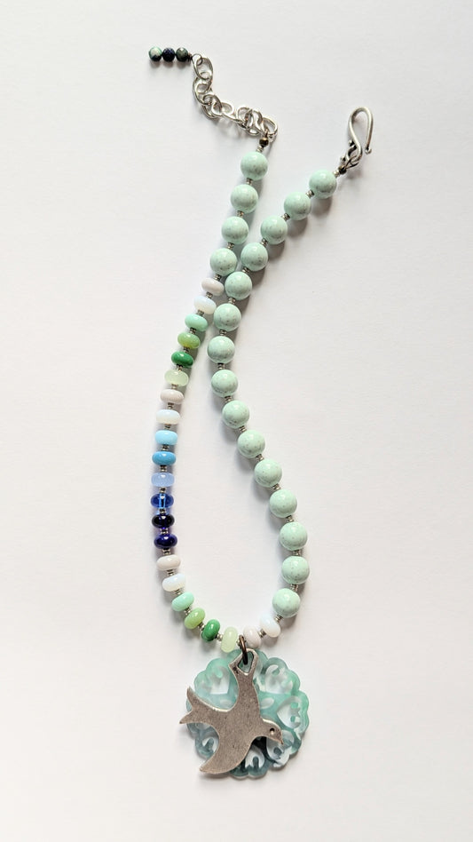 Layered Bird Resin Filigree Necklace