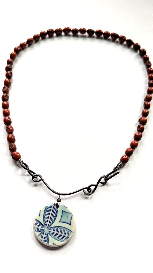 Porcelain Pendant and Wire Necklace