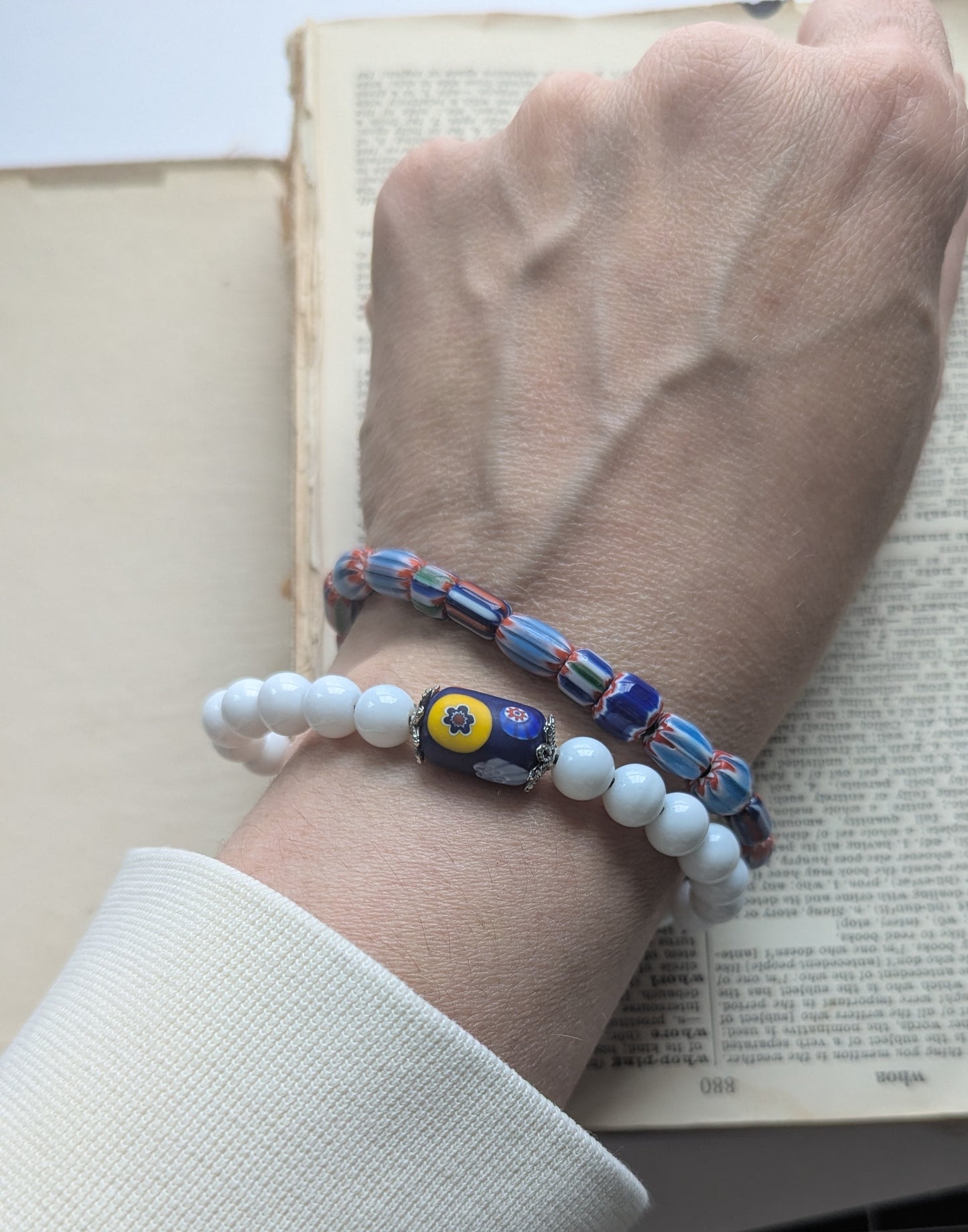 Glass Beaded Double Strand Bracelet with Heart Button