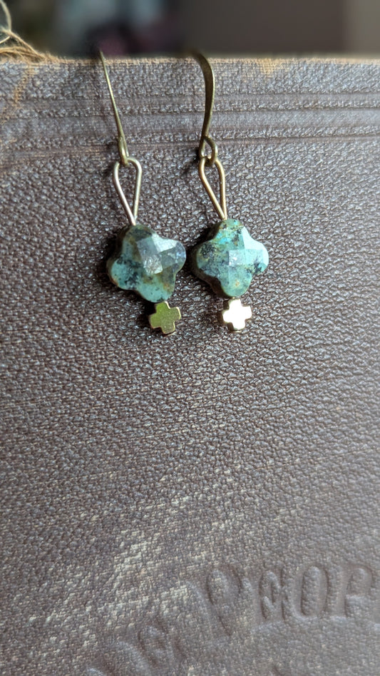 African Turquoise Clover Earrings