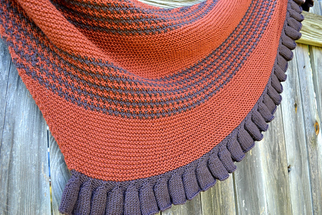 Handknit Merino Wool Shawl with Ruffle Edge