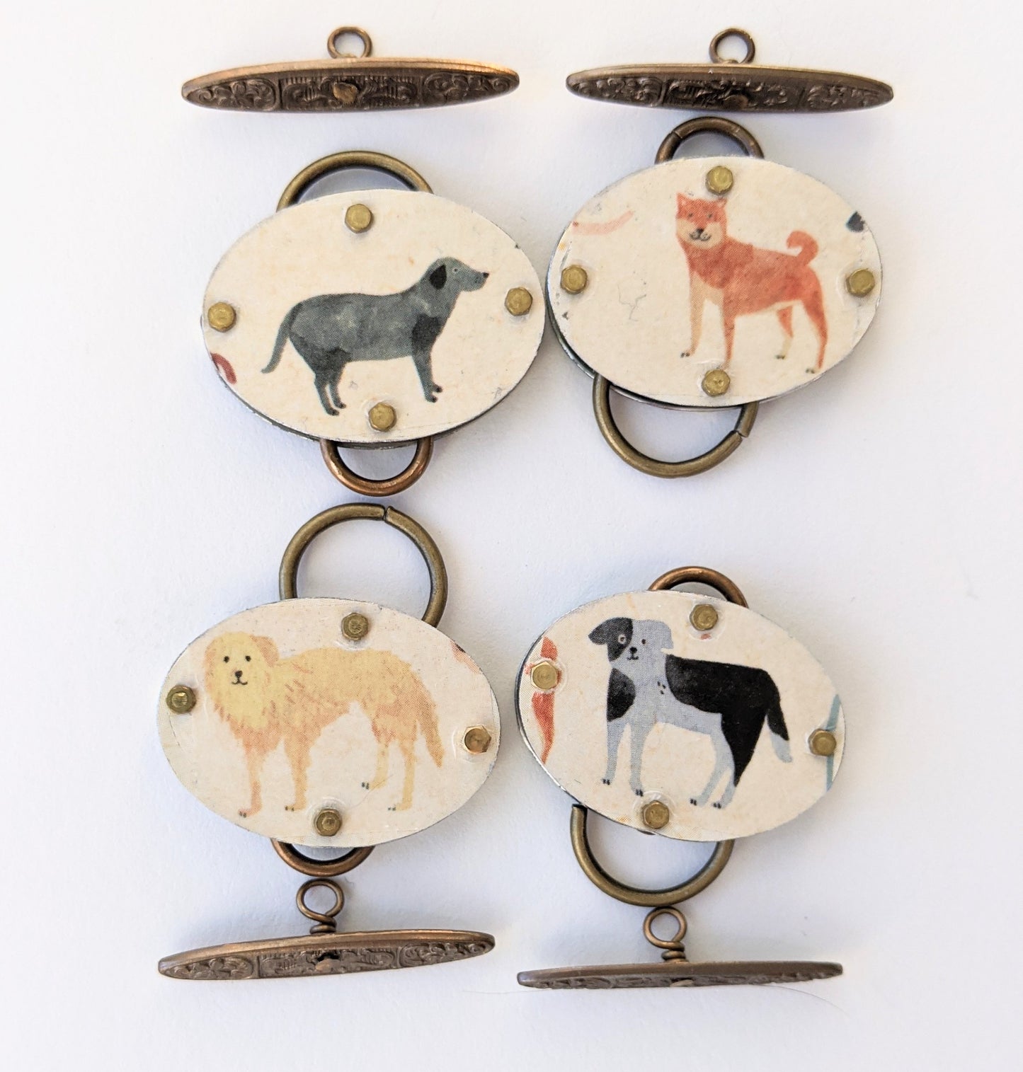 Tin Snippets DOG SERIES Riveted Toggle Clasps